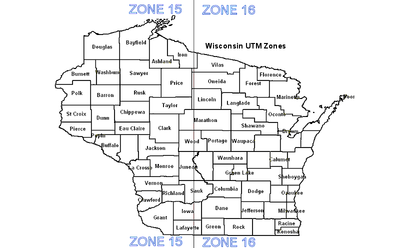 topographic maps of wisconsin. (Wisconsin UTM zones are here.